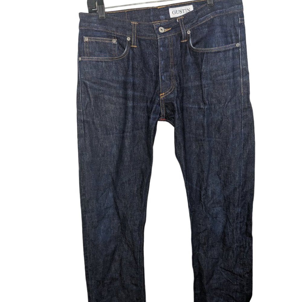 Gustin Mens Selvedge Slim Fit Straight Leg Jeans Raw Indigo 34x35 USA #259